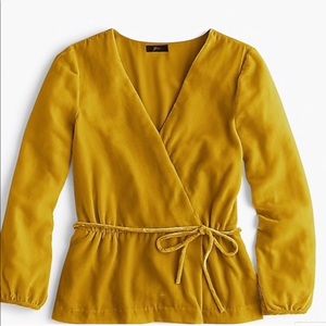 NWT J. Crew Yellow Crushed Velvet Wrap Long Sleeve Top